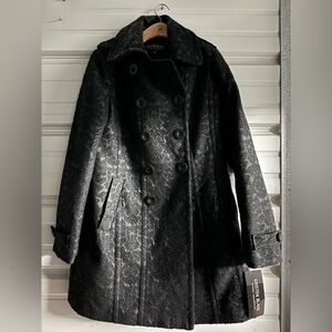 Kristen Blake Black Damask Wool Blend Pea Coat Size 6